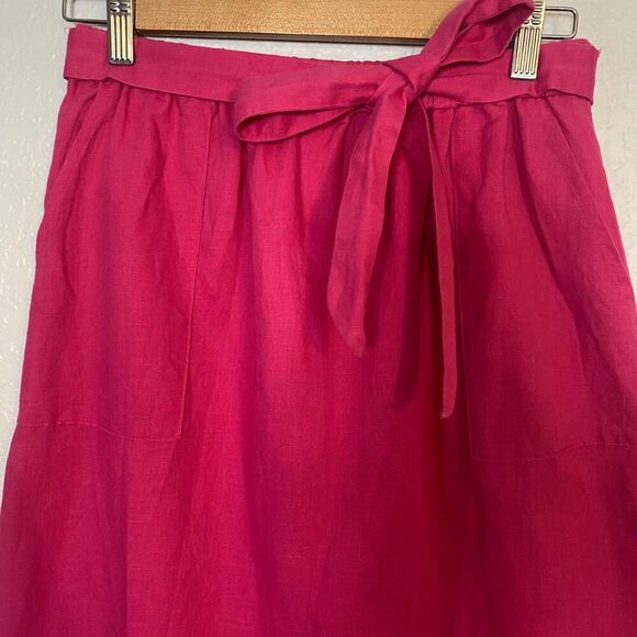 J Crew | Hot Pink Linen/Cotton A Line Skirt with Tie Belt - Picture 8 of 13